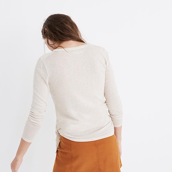 Madewell Long Sleeve T Shirt Small Soundcheck Side-Tie Light Tan Cream Top - Picture 2 of 6